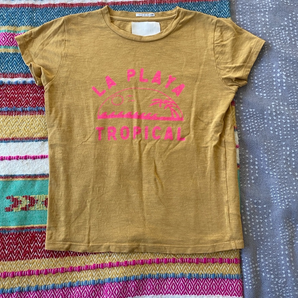 La Playa Tropical Mother Superior Graphic Tee - Mustard Yellow with Pink XS